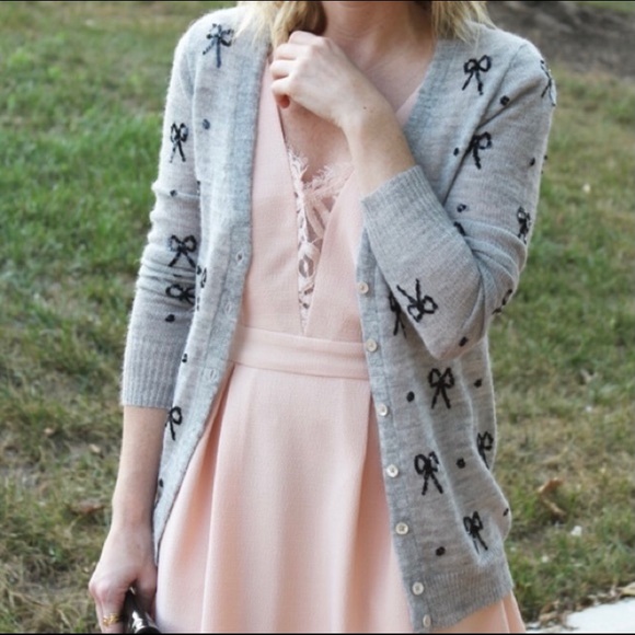 J. Crew Sweaters - J. Crew Embroidered Sequin Bow Dot Gray Wool Alpaca Cardigan Sweater